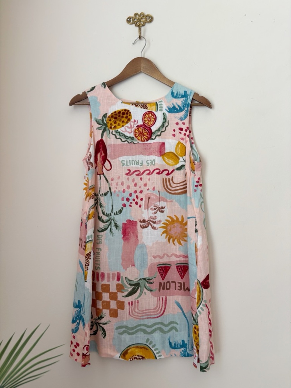 Paper Heart Pink Fruit Sleeveless Linen Blend Shift Dress XS NEW NWT